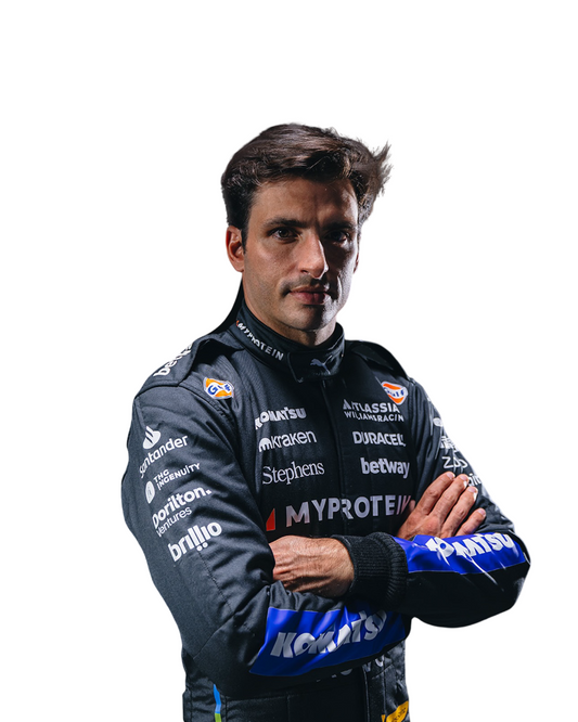 Close view of Carlos Sainz Jr's suits for the 2025 Las egas GP, highlighting its unique design elements - Speedxgear