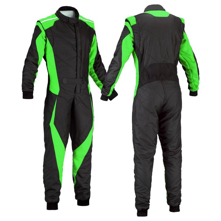 Kart Race Cordura One Piece suit - Black / Green SpeedX Gear