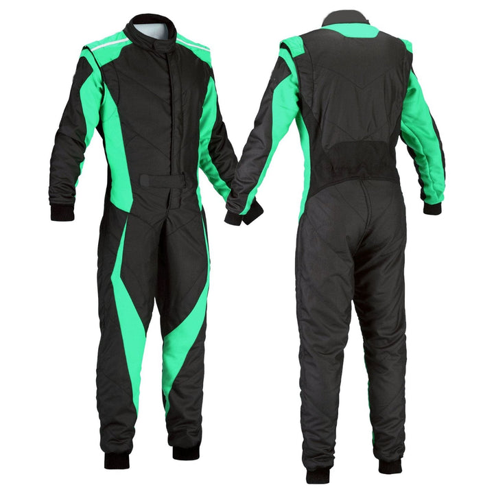 Kart Racing Cordura One Piece suit - Black / Green SpeedX Gear