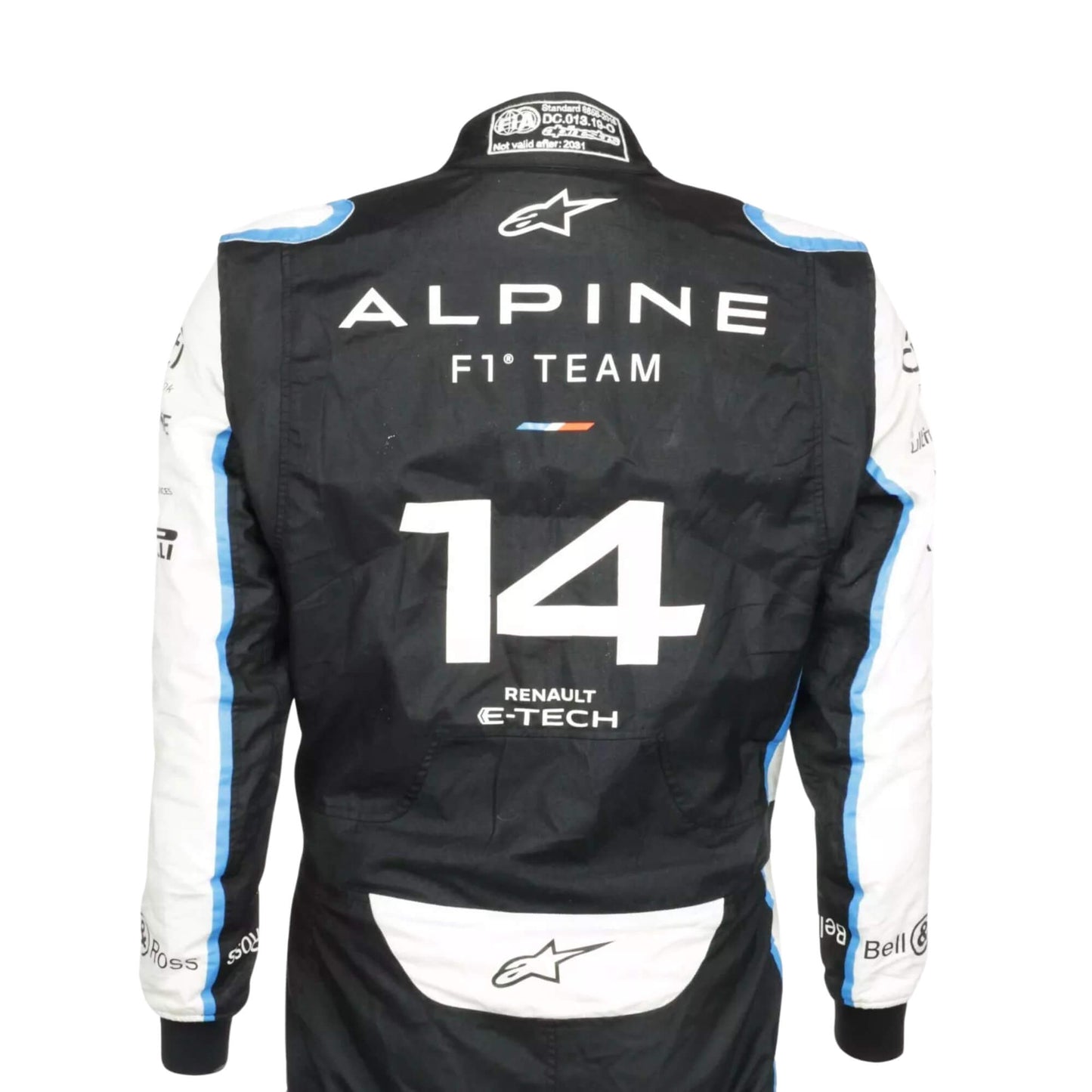 Close-up back view of Esteban Ocon’s 2021 F1 race suit