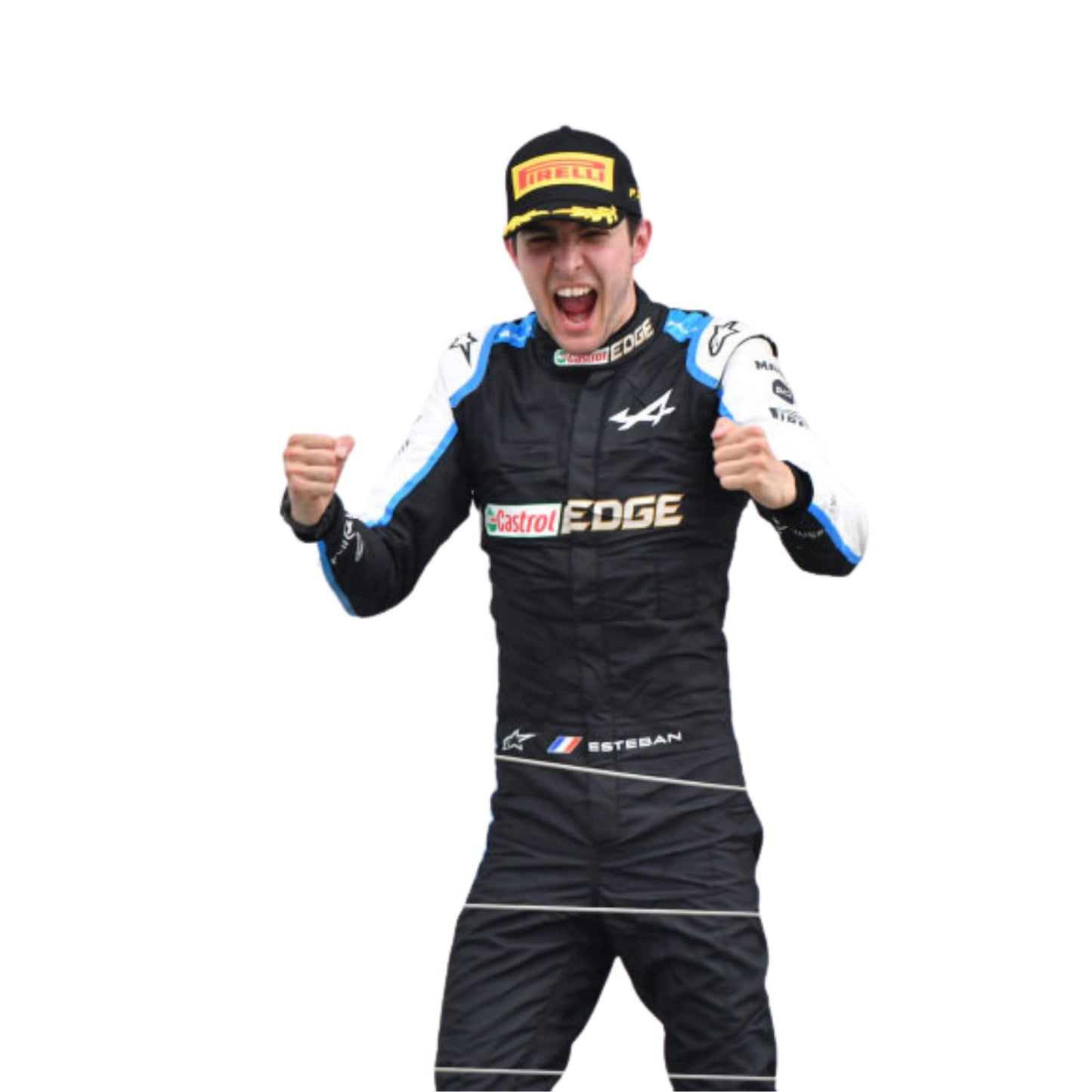 Esteban Ocon 2021 Castrol F1 racing suit – front-facing image