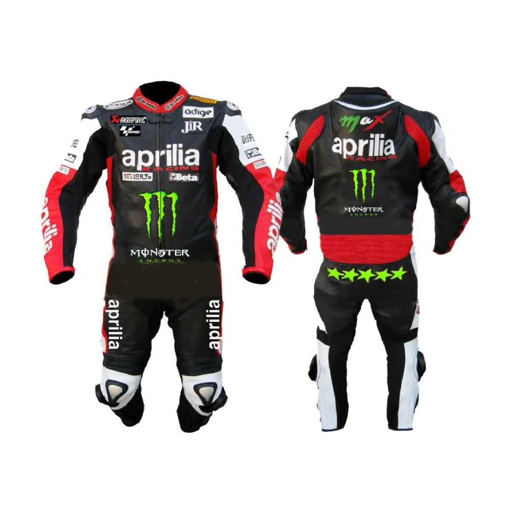 Aprilia Black Monster Racing Motorcycle Leather Suit with Safety Pads SpeedX Gear