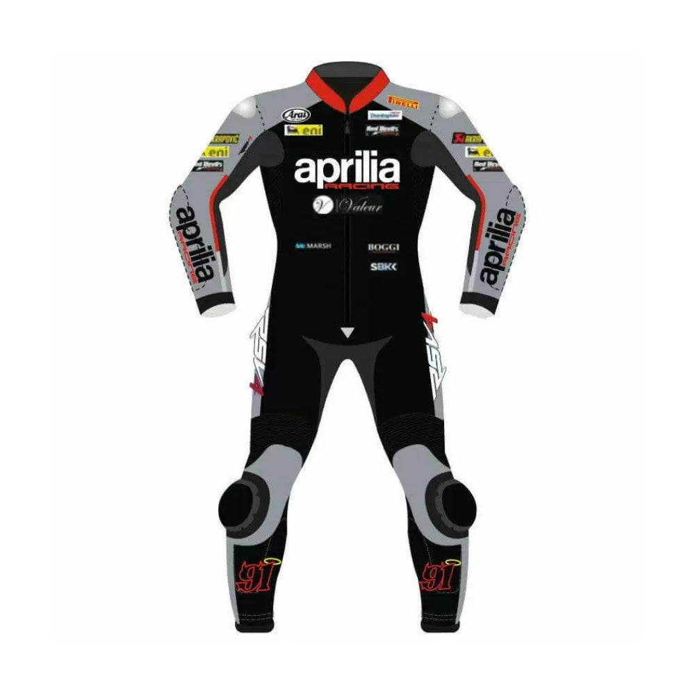 Aprilia 91 Black and Gray Motorcycle Leather Racing Suit SpeedX Gear
