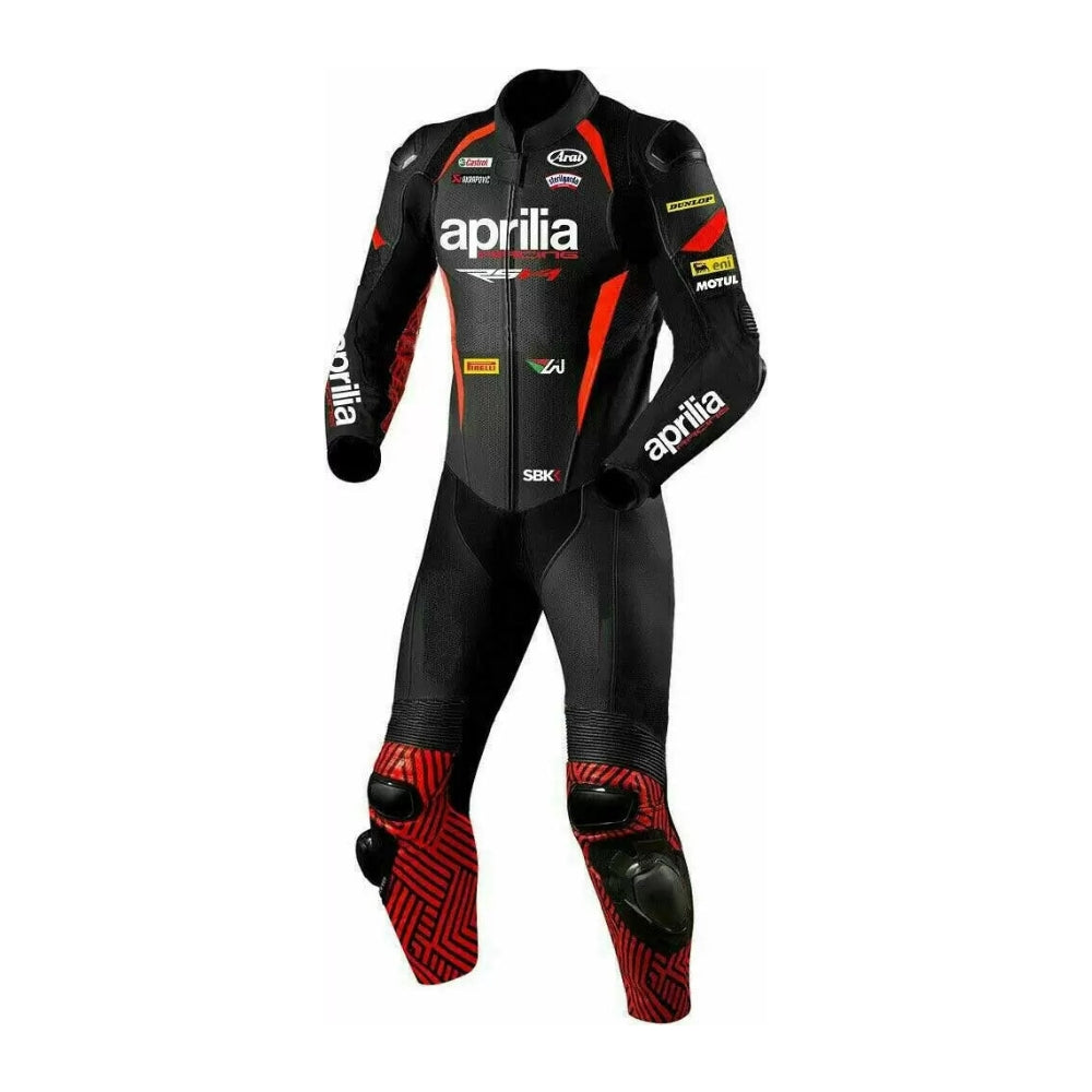 Aprilia Motorcycle Racing Leather Suit – Black and Red Edition SpeedX Gear