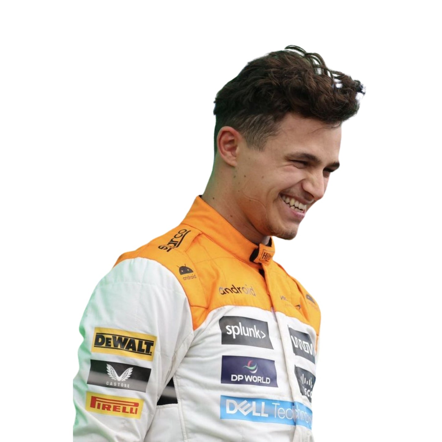 Detailed close-up of the Silverstone Grand Prix suit’s fabric texture, branding accents, and fine tailoring.