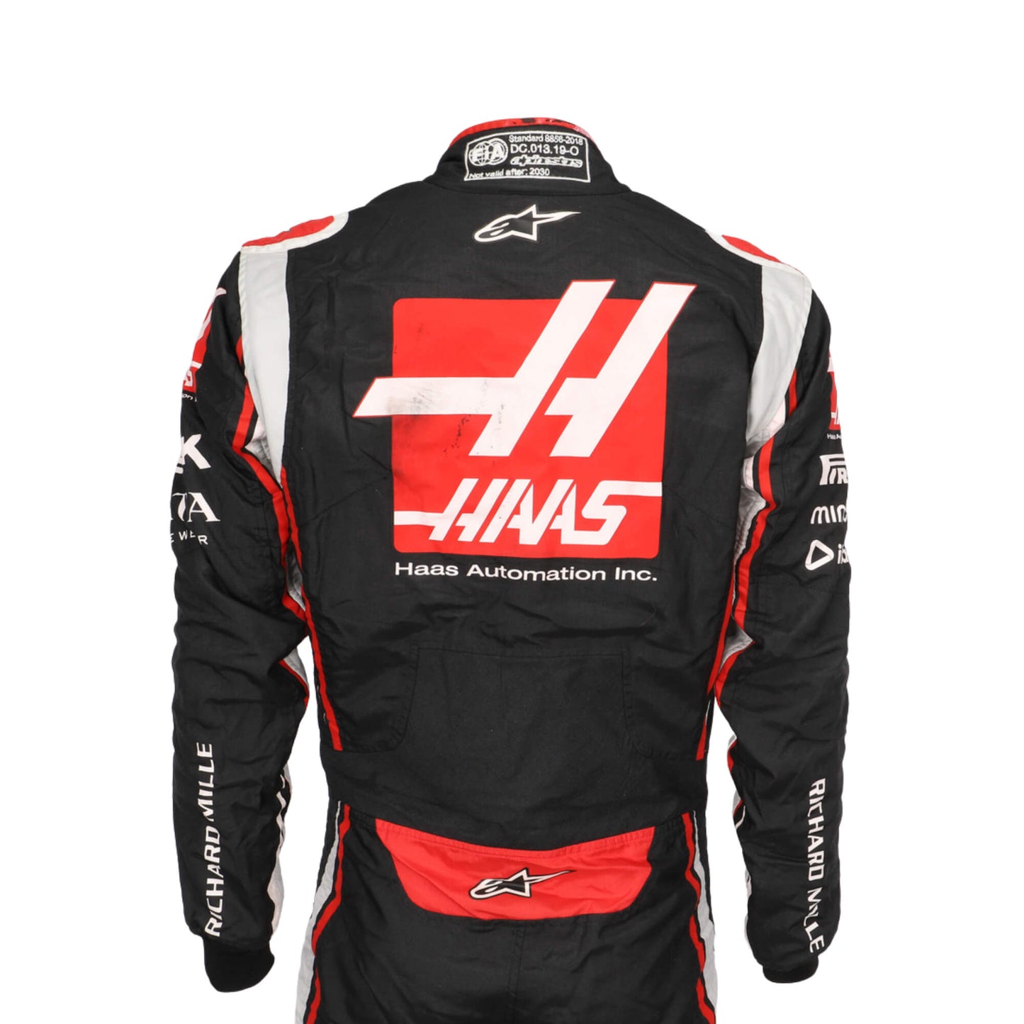 Close-up back view of Kevin Magnussen 2020 racing suit – highlighting driver-specific styling and premium race finish.