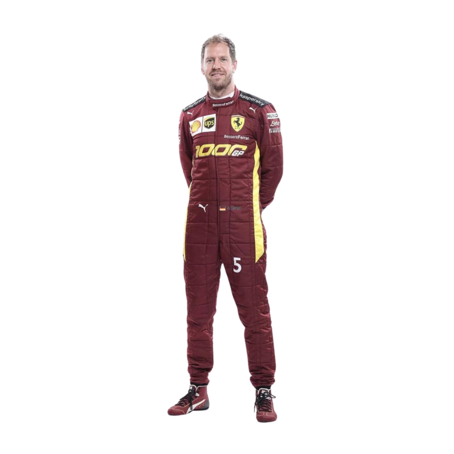 Sebastian Vettel 2020 1000th GP F1 racing suit – classic burgundy edition with gold detailing