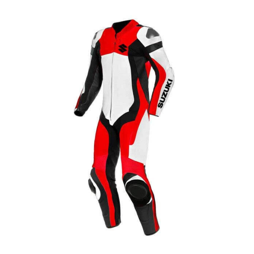Suzuki GSXR Red and White Motorcycle Leather Racing Suit SpeedX Gear