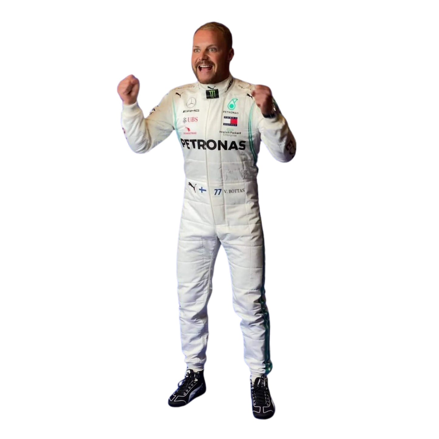 Valtteri Bottas 2019 F1 suit – front view, modern design with clean lines