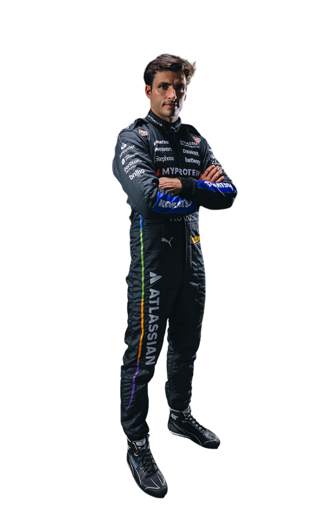 left view of Carlos Sainz Jr's suits for the 2025 Las egas GP, highlighting its unique design -elements - Speedxgear