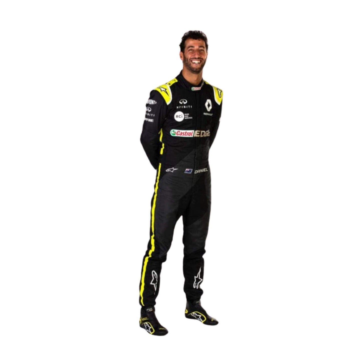Daniel Ricciardo 2020 F1 racing suit – vibrant and energetic design with race-specific details, popular among Formula 1 fans and collectors