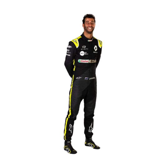 Daniel Ricciardo 2020 F1 racing suit – vibrant and energetic design with race-specific details, popular among Formula 1 fans and collectors