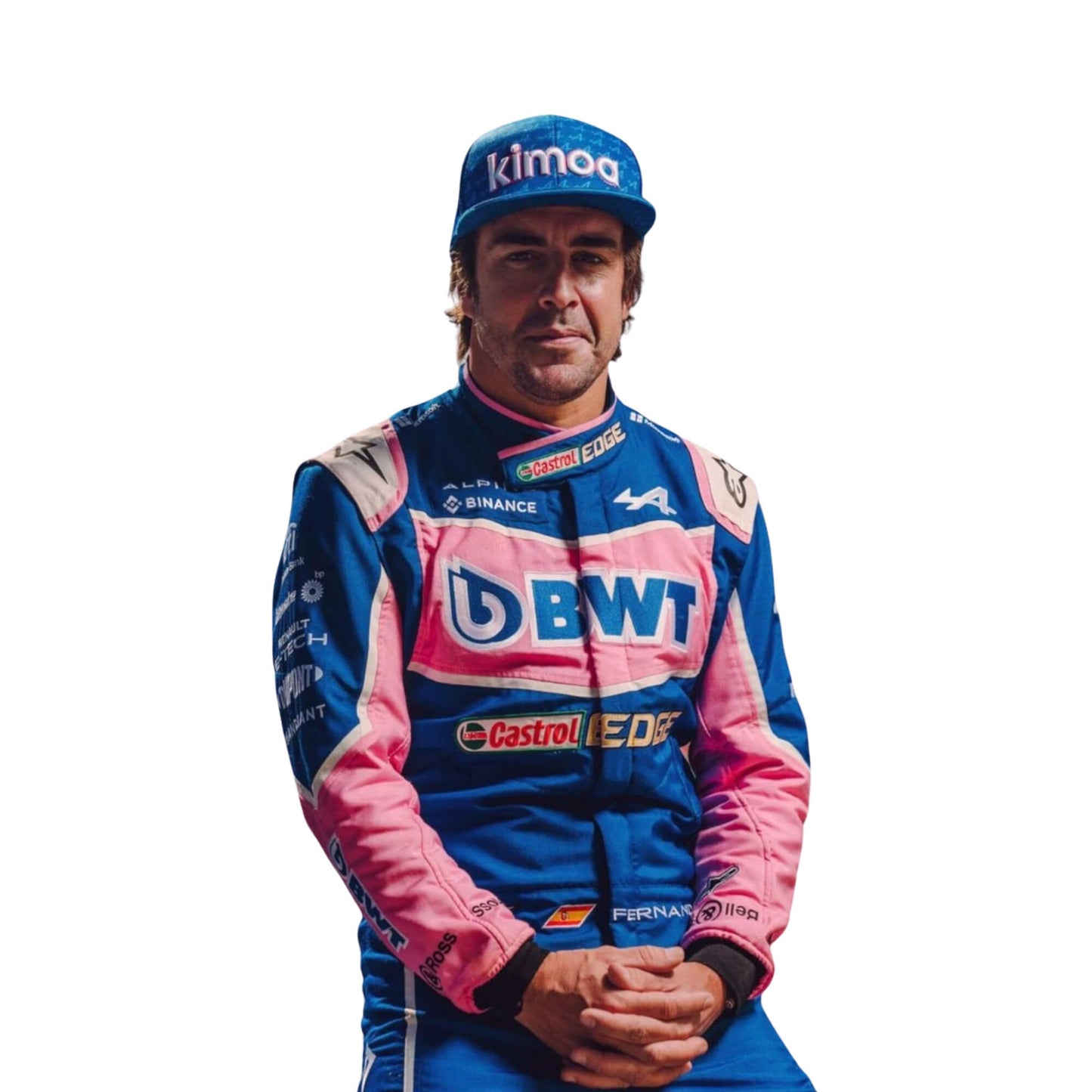 Close-up of the premium fabric and detailed stitching of Fernando Alonso’s 2022 F1 racing suit, emphasizing quality and performance-focused design.


