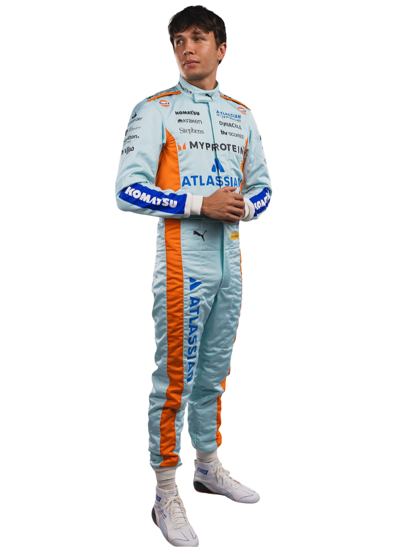 Side view of 2025 Alex Albon Brazillian Grand Prix F1 Racing Suit - Speedxgear