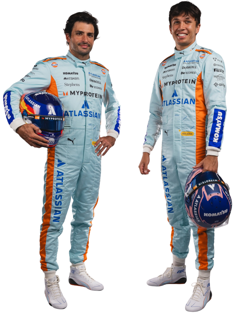 Front view of 2025 Alex Albon & Carlos Sainz Jr. Brazillian Grand Prix F1 Racing Suit - Speedxgear