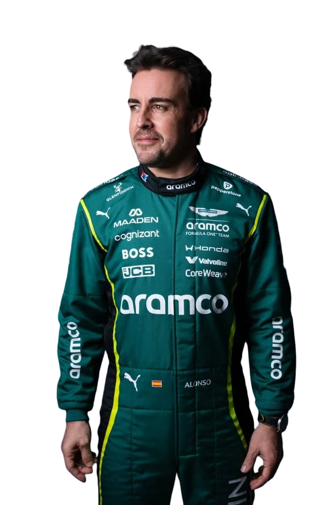 Close-up of 2026 Fernando Alonso F1 Racing Suit from Speedxgear