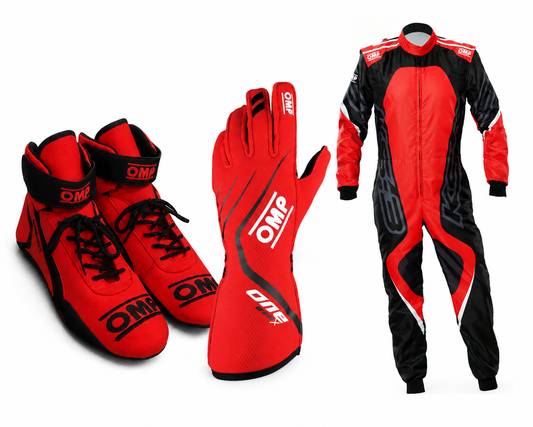 Red OMP Kart Racing Suit, Racing Gloves & Racing Shoes