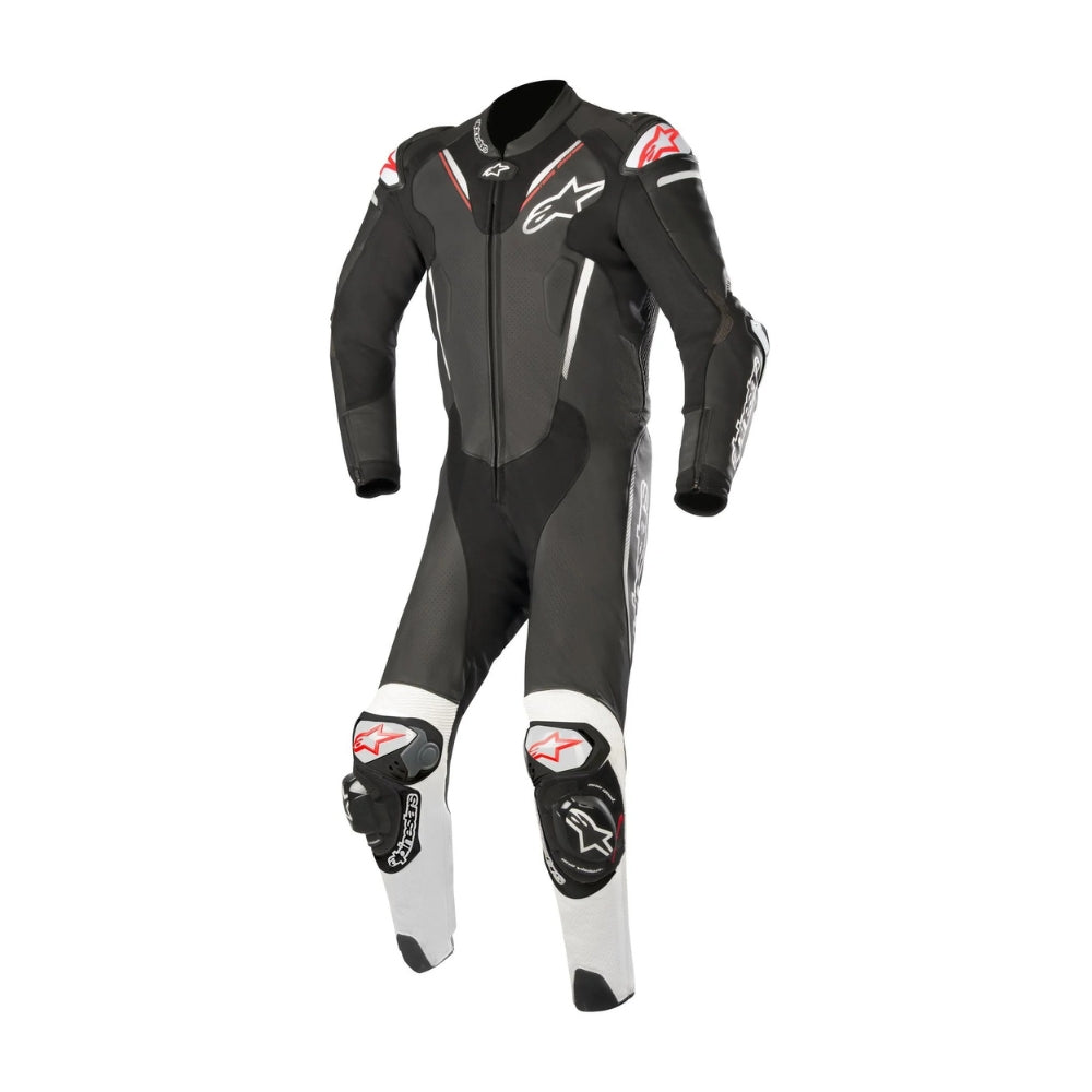 Atem V3 One-Piece Motorcycle Leather Racing Suit Black and White SpeedX Gear