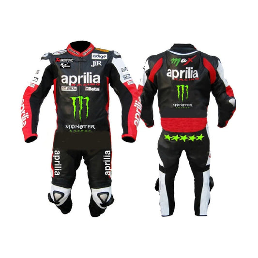 Aprilia Black Monster Racing Motorcycle Leather Suit with Safety Pads SpeedX Gear