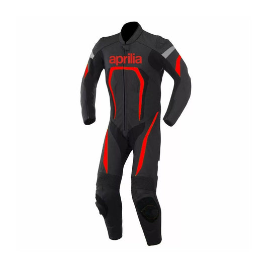 Black and Red Aprilia Motorcycle Racing Leather Suit SpeedX Gear