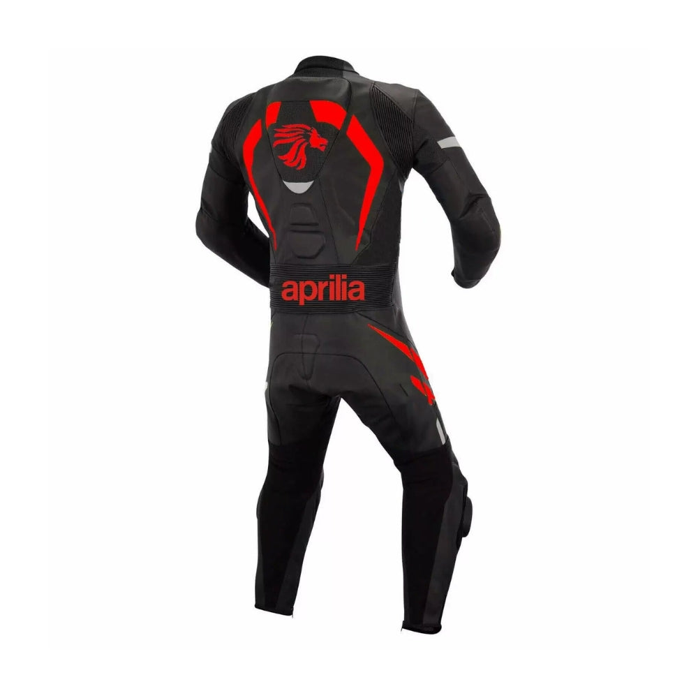 Black and Red Aprilia Motorcycle Racing Leather Suit SpeedX Gear