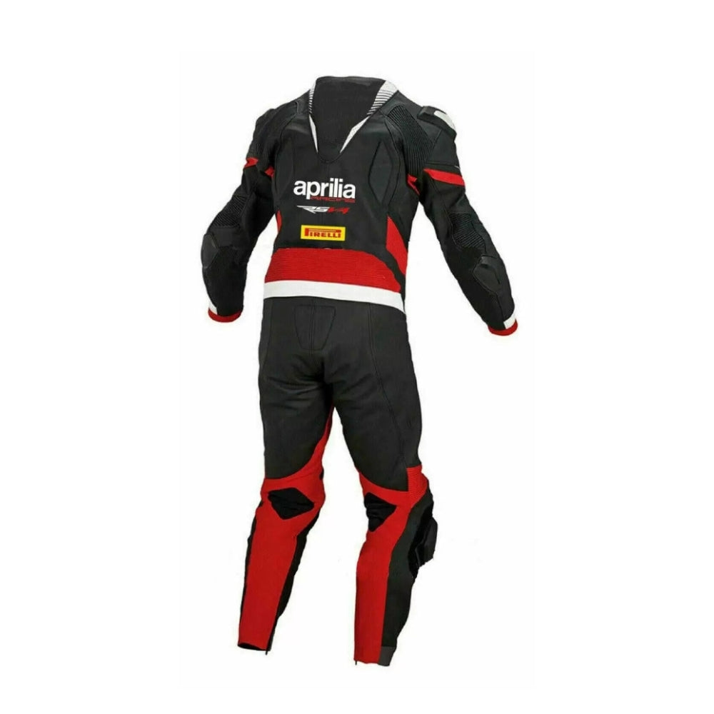 Black and Red Aprilia Motorbike Racing Leather Suit SpeedX Gear
