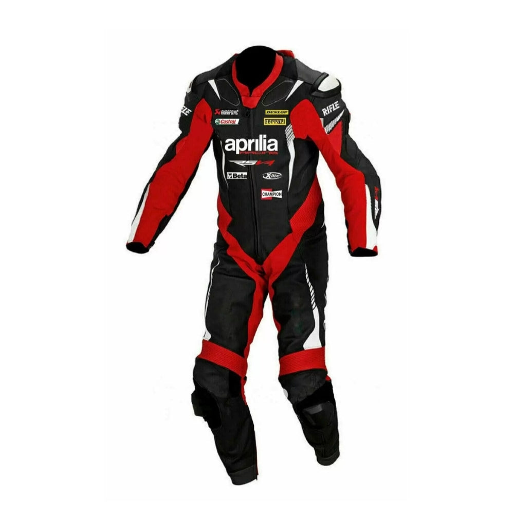 Black and Red Aprilia Motorbike Racing Leather Suit SpeedX Gear