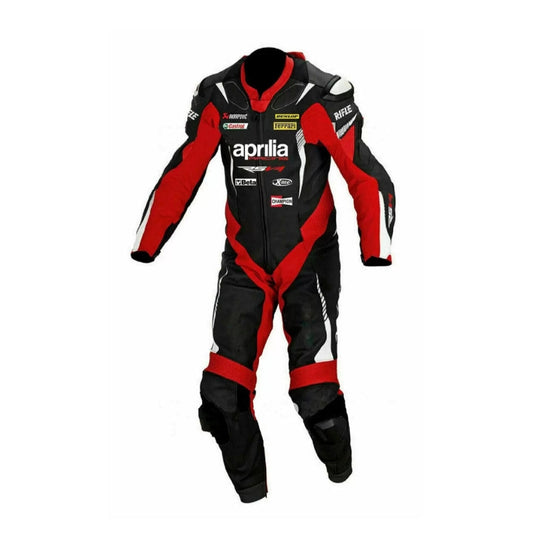 Black and Red Aprilia Motorbike Racing Leather Suit SpeedX Gear