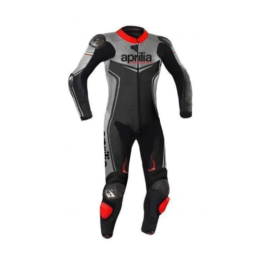 Aprilia Motorbike Leather Racing One-Piece Grey Suit SpeedX Gear