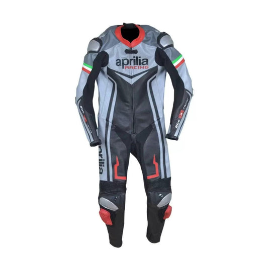 Aprilia Motorcycle Leather Racing Suit Black and Gray SpeedX Gear