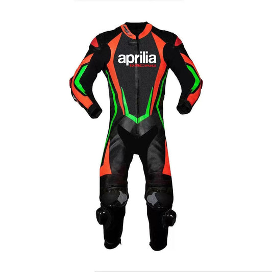Aprilia Motorcycle Racing Black and Orange Leather Suit SpeedX Gear