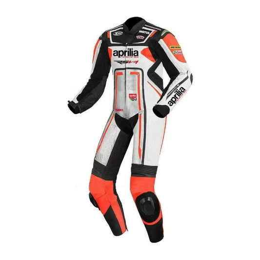 Aprilia White and Black Motorcycle Racing Leather Suit SpeedX Gear