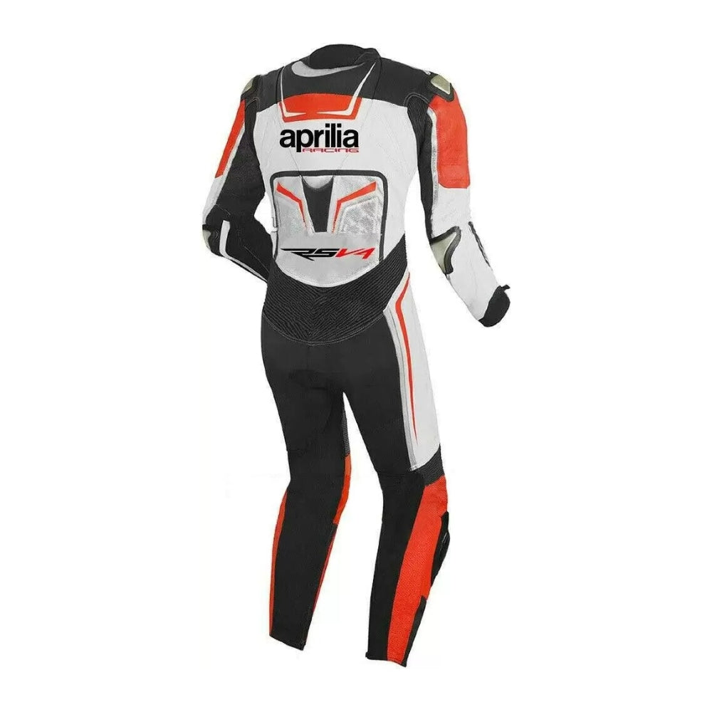 Aprilia White and Black Motorcycle Racing Leather Suit SpeedX Gear