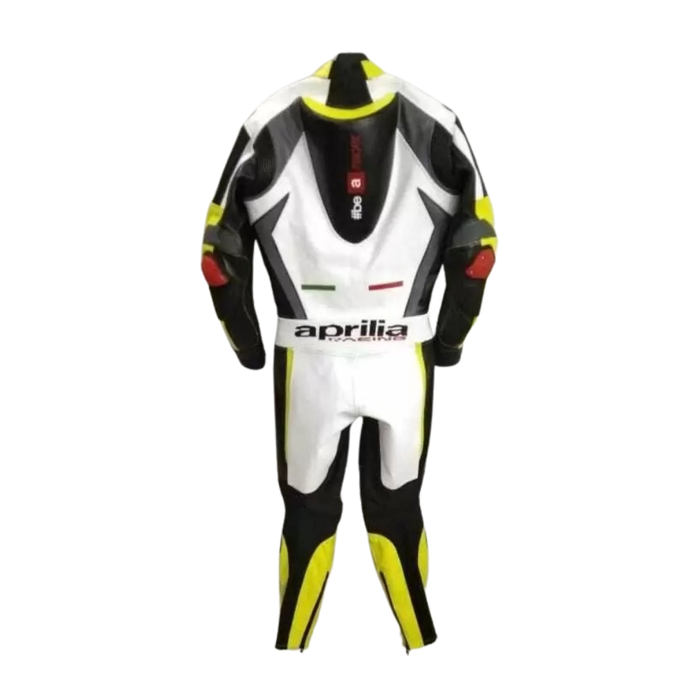 White and Black Racing Leather Suit for Aprilia Motorcycles SpeedX Gear