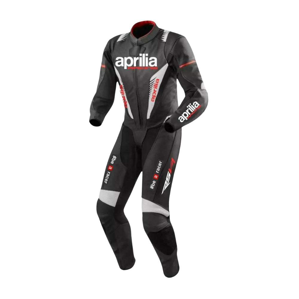 Black Aprilia RSV4 Motorcycle Race Leather Suit SpeedX Gear