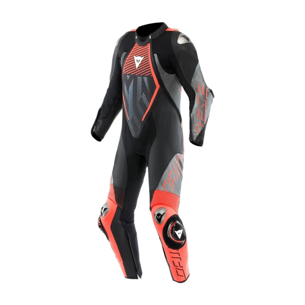 Audax D-Zip Perforated One-Piece Motorcycle Leather Racing Suit Black and Red SpeedX Gear