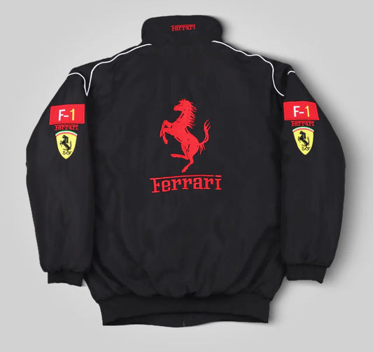 Back view of Black Ferrari F1 Racing Jacket - Speedxgear