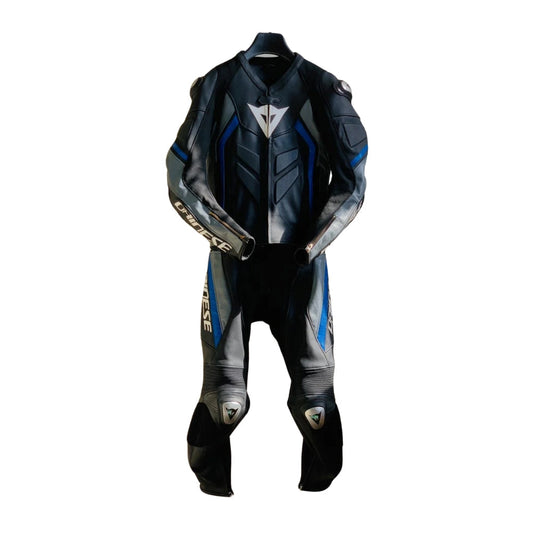 Black and Blue Super Speed D1 Two-Piece Motorcycle Leather Suit Metal D1 SpeedX Gear