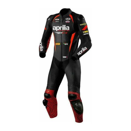 Aprilia Motorcycle Racing Leather Suit – Black and Red Edition SpeedX Gear