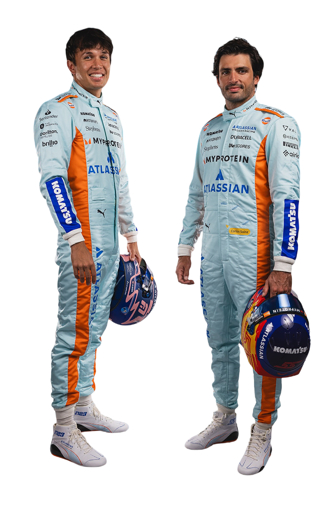 Carlos Sainz and Alex Albon wearing a 2025 Brazillian Grand Prix F1 Racing Suit - Speedxgear 