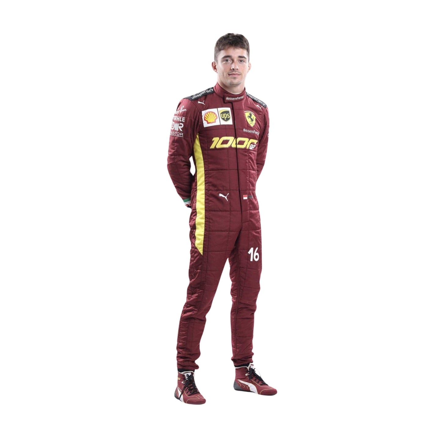 Charles Leclerc 2020 1000th GP F1 racing suit – iconic burgundy suit with gold accents