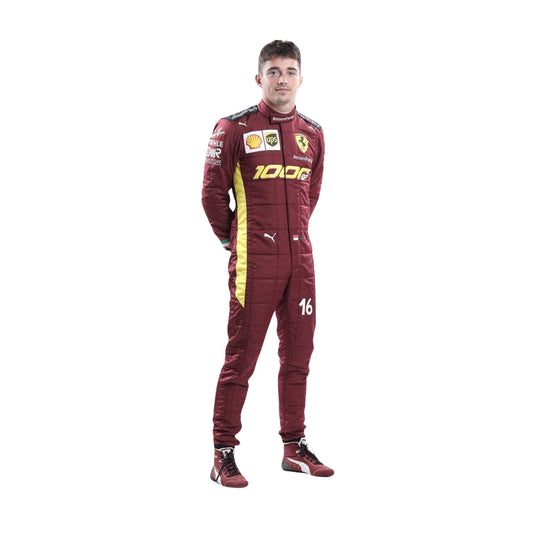 Charles Leclerc 2020 1000th GP F1 racing suit – iconic burgundy suit with gold accents