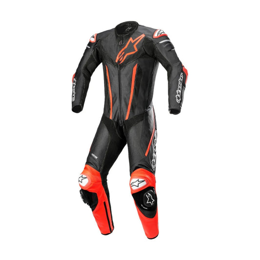 Fusion One-Piece Motorcycle Leather Racing Suit Black and Red SpeedX Gear