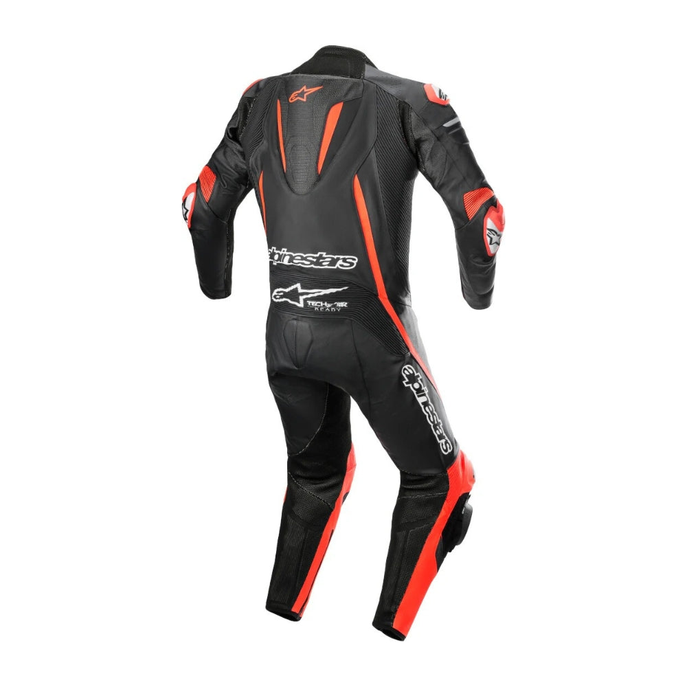 Fusion One-Piece Motorcycle Leather Racing Suit Black and Red SpeedX Gear