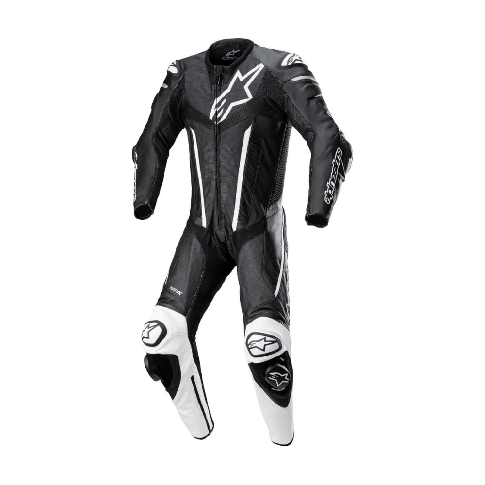 Fusion One-Piece Motorcycle Leather Racing Suit Black and White SpeedX Gear