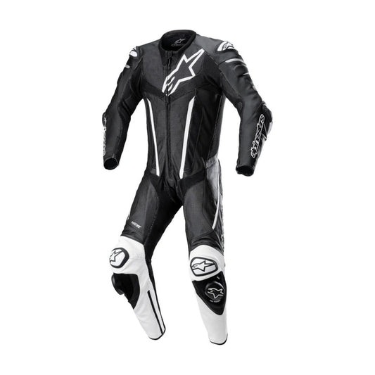 Fusion One-Piece Motorcycle Leather Racing Suit Black and White SpeedX Gear