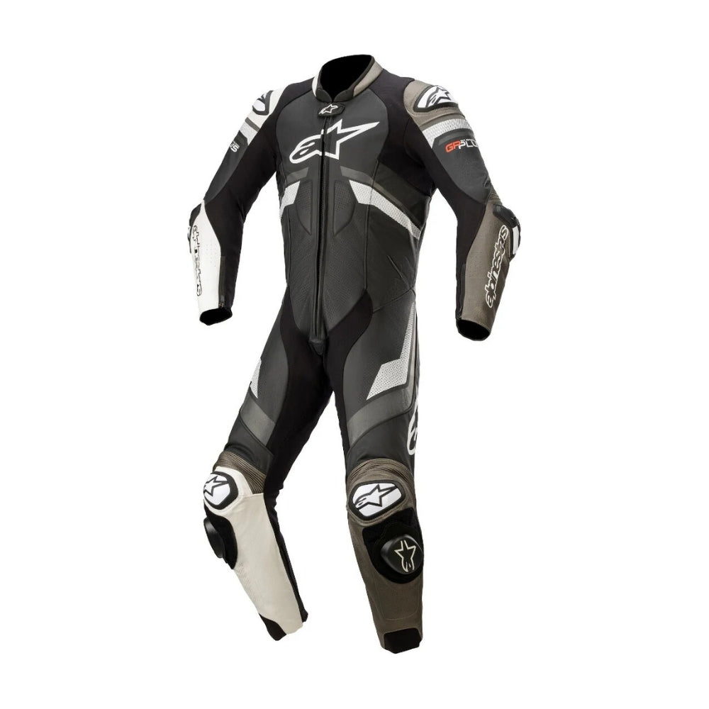 GP Plus V3 One-Piece Motorcycle Leather Racing Suit Gray and Black SpeedX Gear
