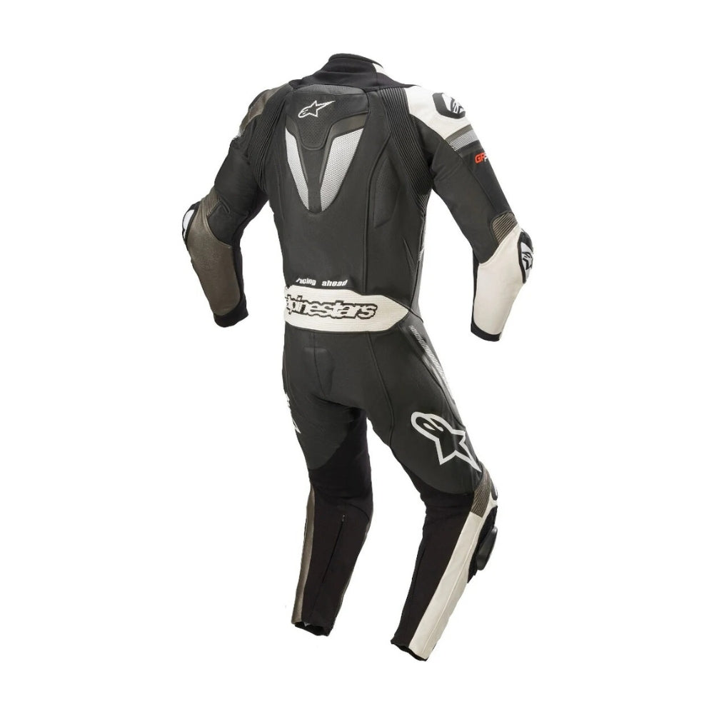 GP Plus V3 One-Piece Motorcycle Leather Racing Suit Gray and Black SpeedX Gear