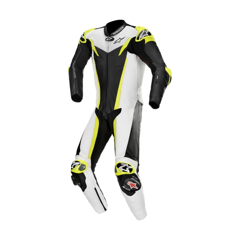 GP Tech V3 One-Piece Perforated Black and White Motorbike Racing Leather Suit SpeedX Gear