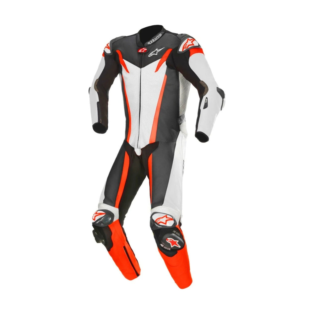 GP Tech V3 One-Piece Perforated Motorcycle Leather Suit Black and White SpeedX Gear